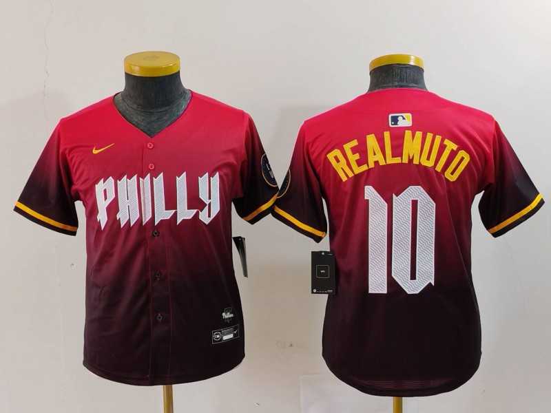 Youth Philadelphia Phillies #10 JT Realmuto Red 2024 City Connect Limited Jersey->mlb youth jerseys->MLB Jersey